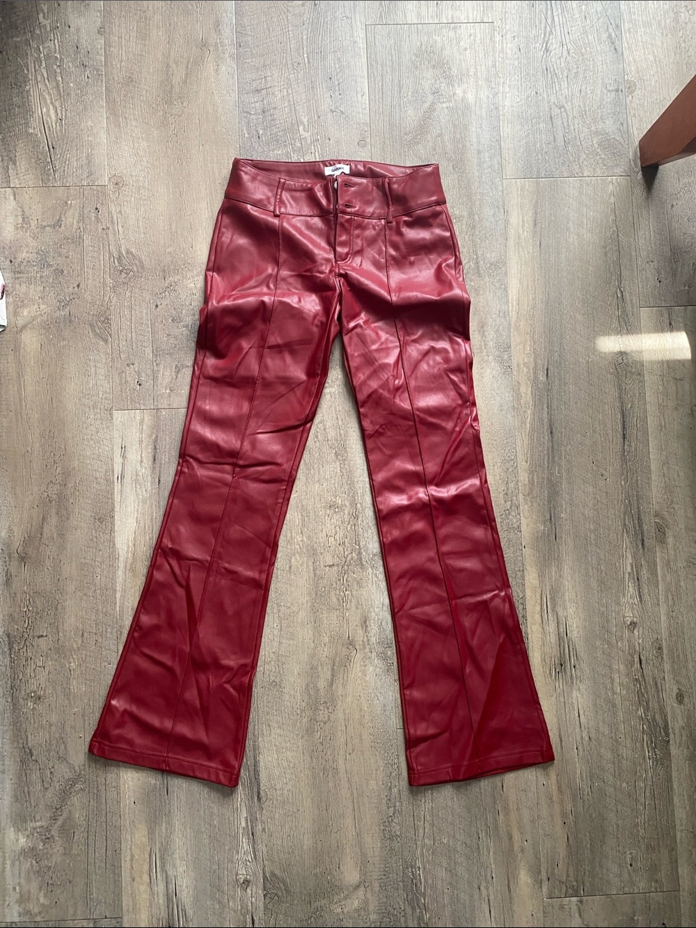 Garage Red Faux Leather Flare Pants